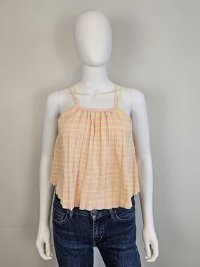Kimchi Blue Pastel Pink & Yellow Striped Pleated Tank Top Sz M